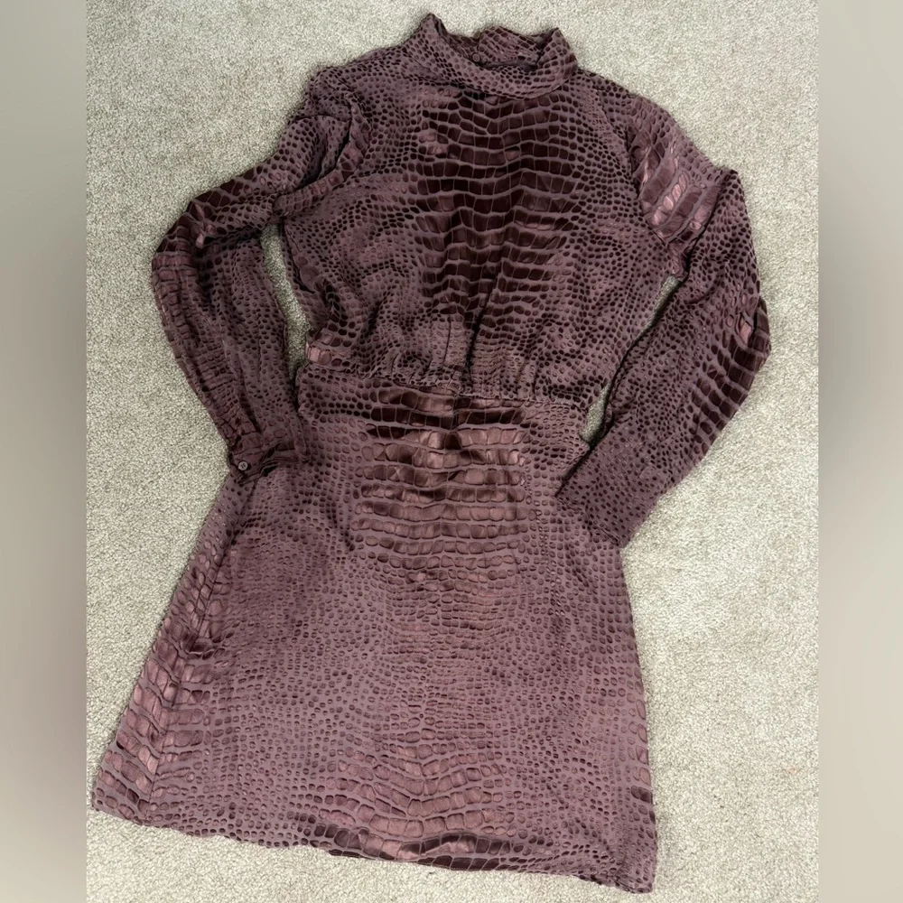 Reiss Emma Silk Velvet Burnout Snakeskin Mock Neck Long Sleeve‎ Dress Sz 4